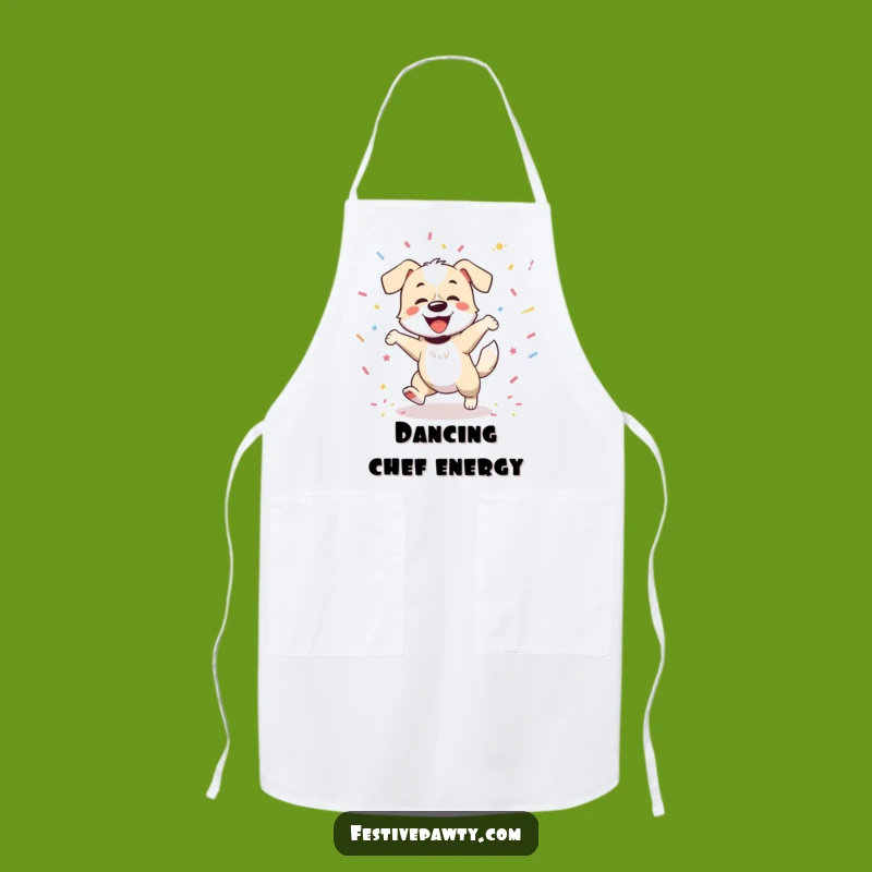 Funny Dog Chef Apron: Joyful Dancer in the Kitchen with Confetti