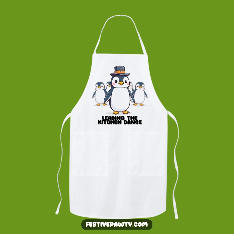 Funny Penguin Conga Line Apron: A Dapper Bird Leads a Hilarious Celebration, Perfect Gift!