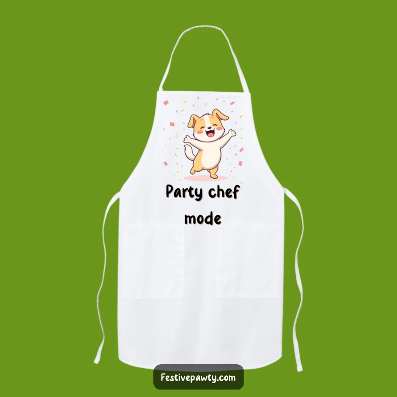 Funny Dog Dancing Apron: Joyful Pooch Wagging Tail in Confetti, Perfect Gift!