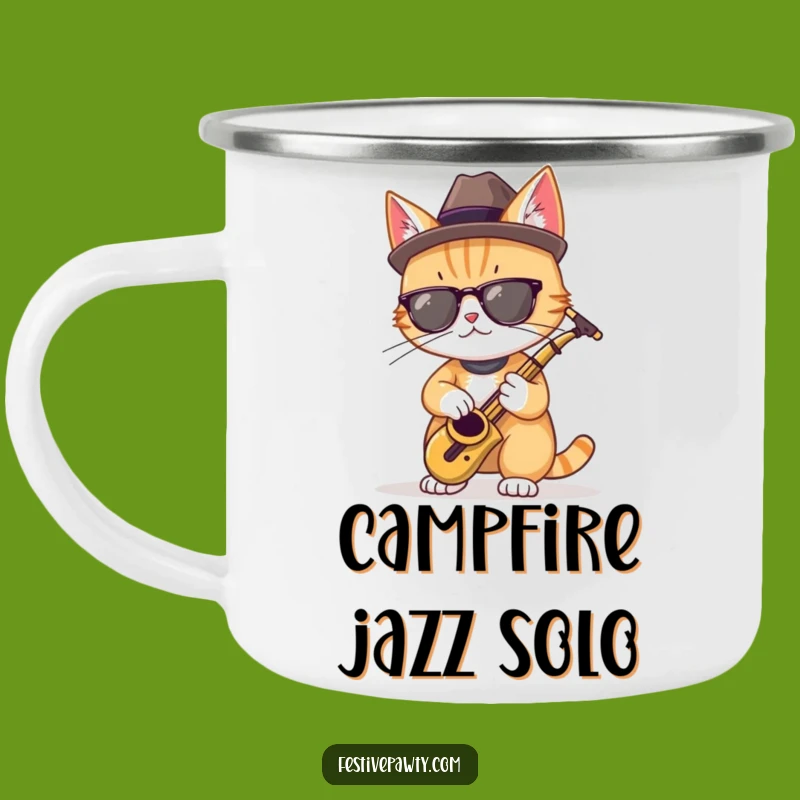 Funny Cool Cat Saxophone Camping Mug: Jazzy Adventures Await