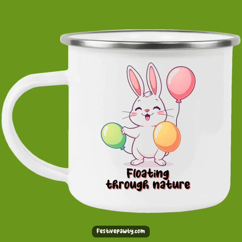 Funny Rabbit Camping Mug: Playful Juggler with Balloons Outdoors
