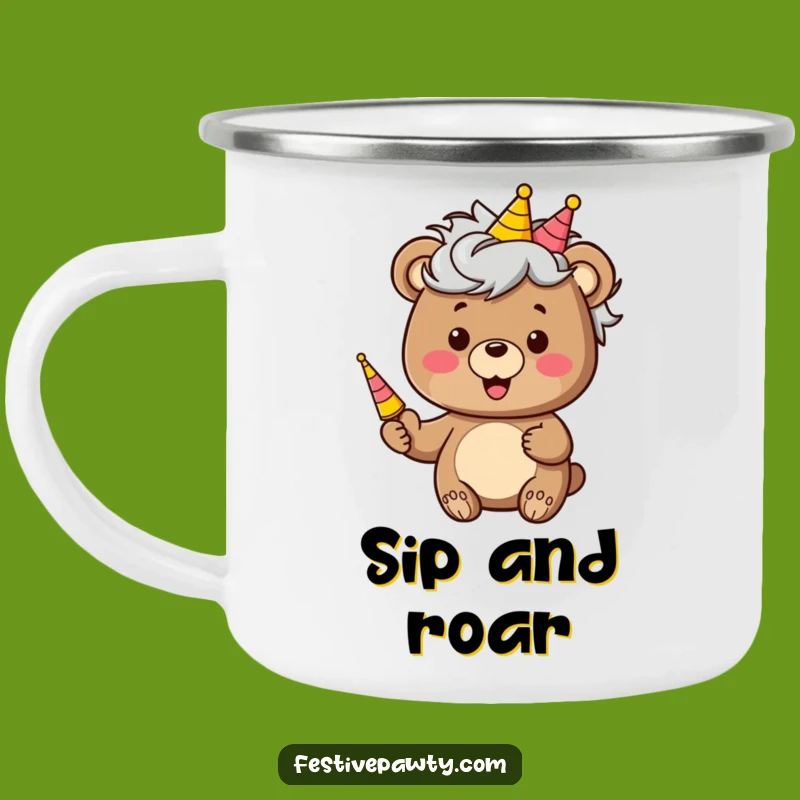 Funny Bear Party Camping Mug: Hilarious Wig Character for Outdoor Celebrations!