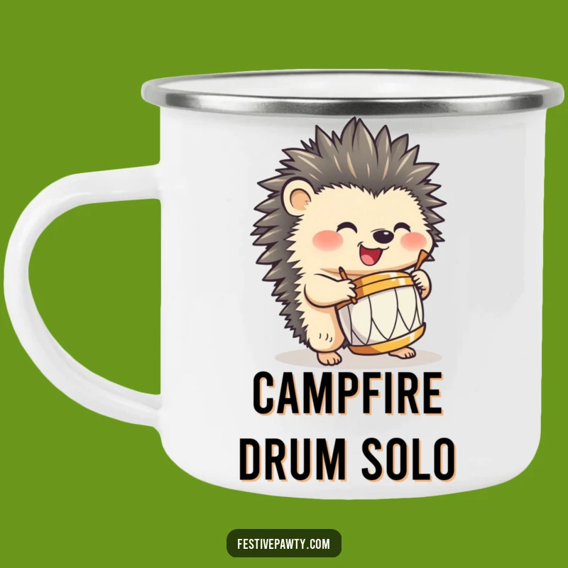 Funny Hedgehog Drumming Camping Mug: Hilarious Outdoor Beats