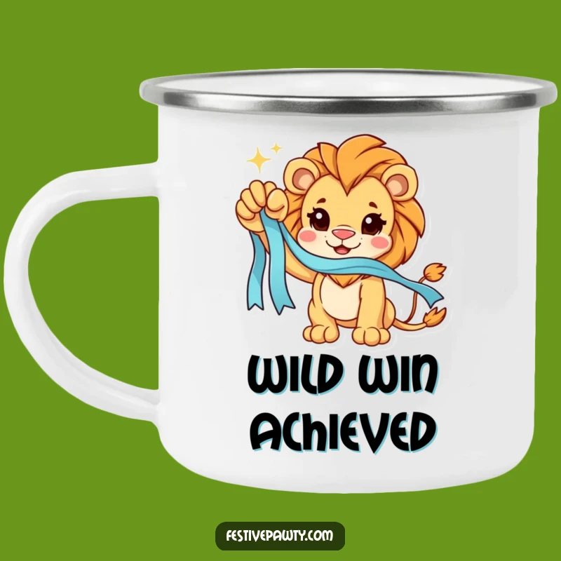 Funny Lion Victory Camping Mug: Trail Triumph, Durable Pride, Perfect Outdoor Gift