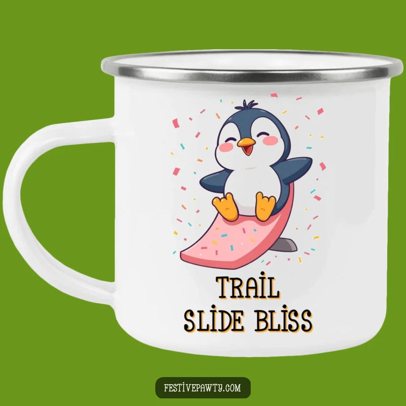 Funny Penguin Slide Camping Mug: Trail Giggles, Durable Arctic Fun, Perfect Outdoor Gift