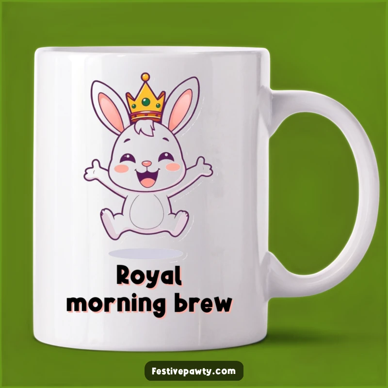 Funny Bunny King Mug: Joyful Leaping Crowned Rabbit Gift