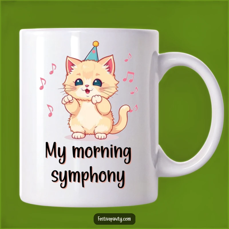 Funny Kitten Conductor Mug: Adorable Fluffy Cat Leading Music Notes, a Purrfectly Funny Gift!