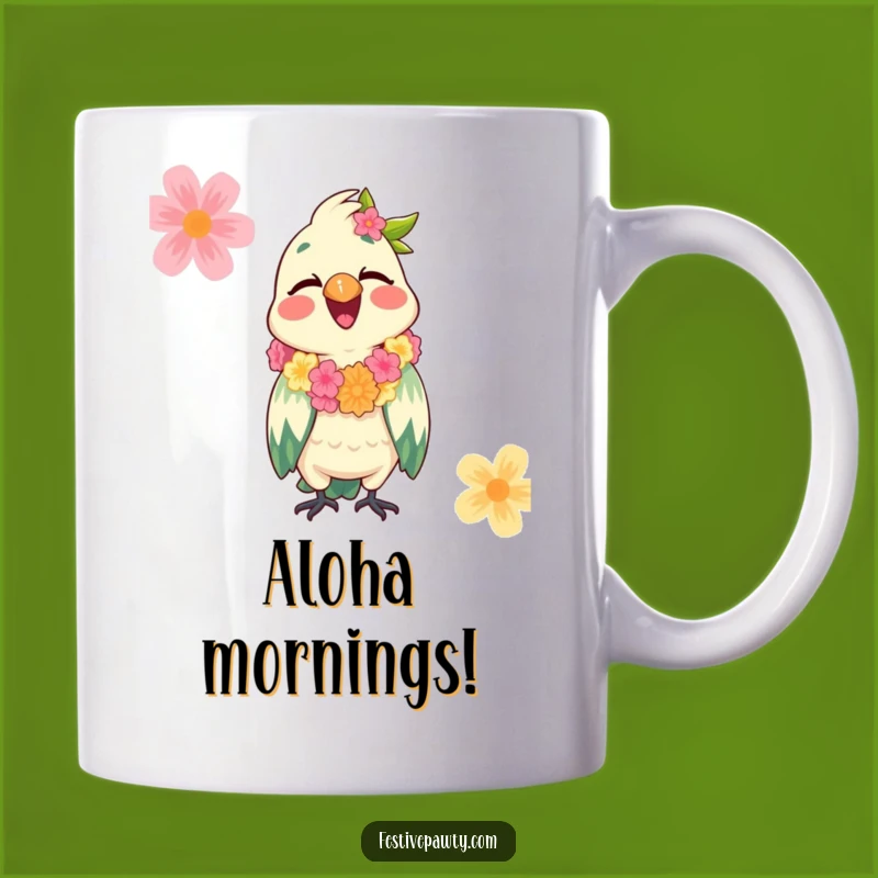 Funny Parrot Lei Mug - Tropical Party Gift for Giggling Bird Lovers