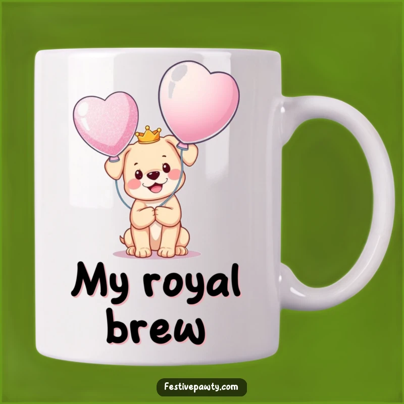 Funny Puppy King Mug: Adorable Crowned Dog with Balloon, a Joyful Funny Gift!