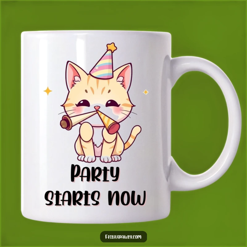 Funny Cat Party Mug - Festive Hat & Horn, Celebration Animal Gift