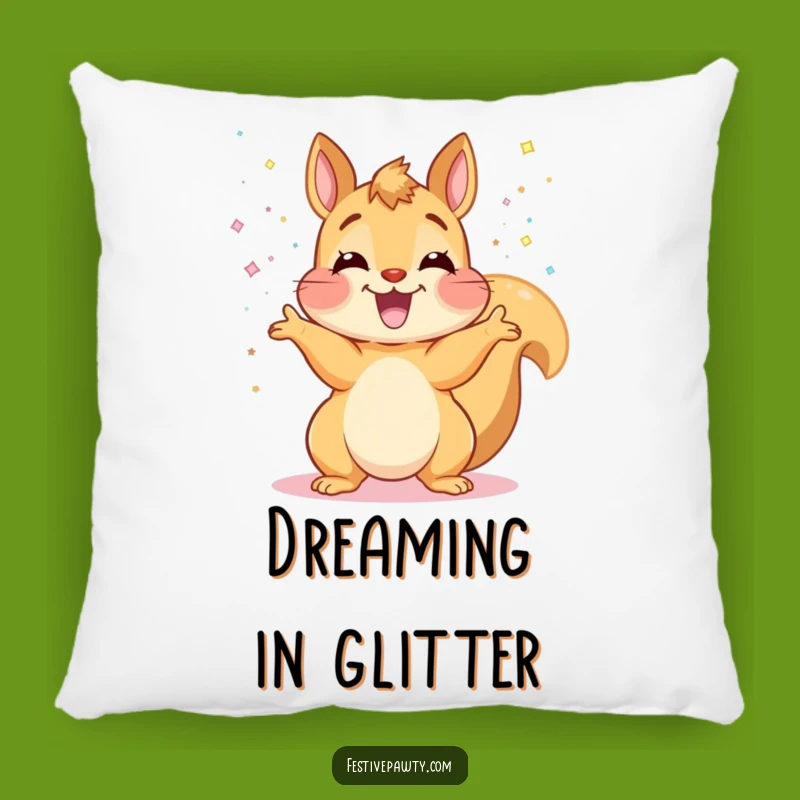 Funny Squirrel Pillow - Cozy & Ecstatic Glitter Fun Gift