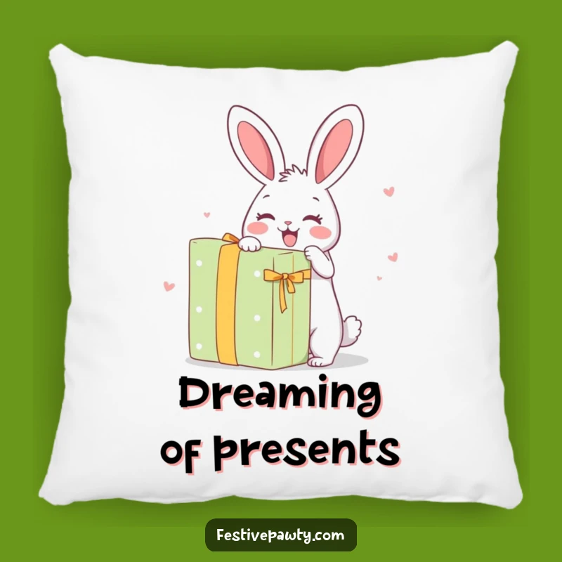 Funny Rabbit Pillow: Excitedly Unwrapping a Giant Present
