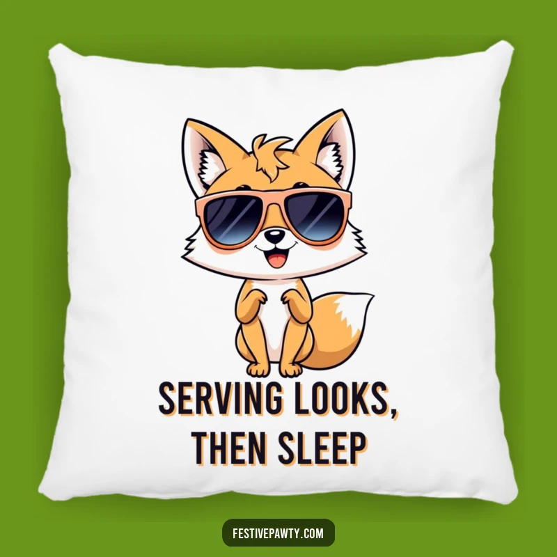 Funny Diva Fox Pillow: Cozy Sassy Decor with Oversized Sunglasses
