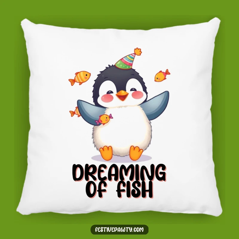 Funny Penguin Comfort Pillow: Fluffy Penguin Juggling Fish Cushion for Cozy Fun