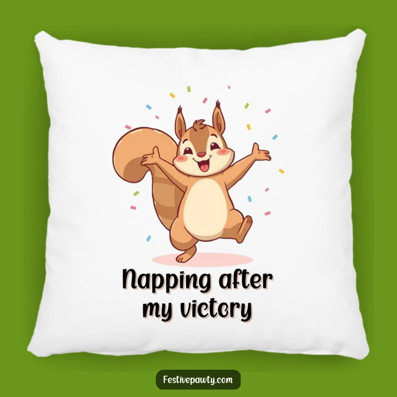 Funny Squirrel Cartwheel Pillow: Add a Hilarious Touch of Confetti Celebration to Your Decor