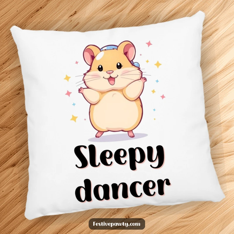 Funny Pillow featuring a playful hamster in a glittering disco ball costume, doing a dazzling spin, perfect for adding fun and comfort.
