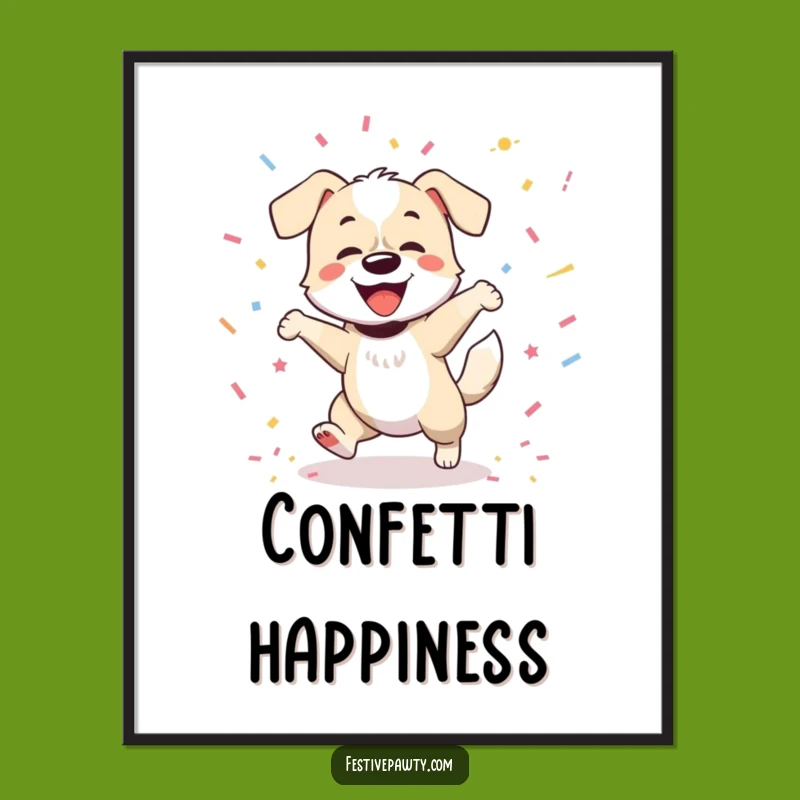 Funny Dog Digital Art: Joyful Dancer Poster Print Whimsical Confetti