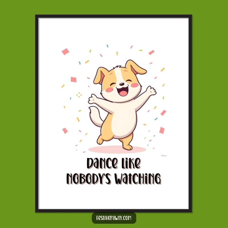 Funny Dog Dancing Digital Art: Joyful Pooch in Confetti, Instant Party Gift!
