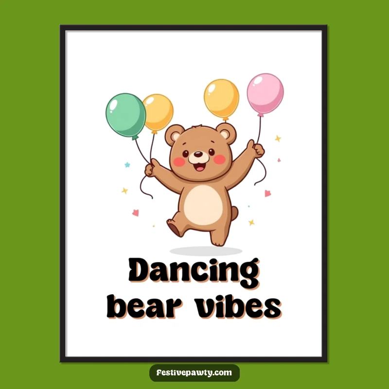 Funny Dancing Bear Digital Art: Energetic Party Scene for Walls, Gift