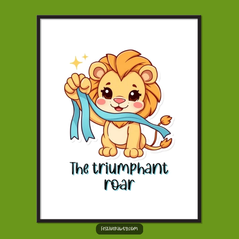 Funny Lion Victory Digital Art: Instant Triumph, Regal Decor, Perfect Gift