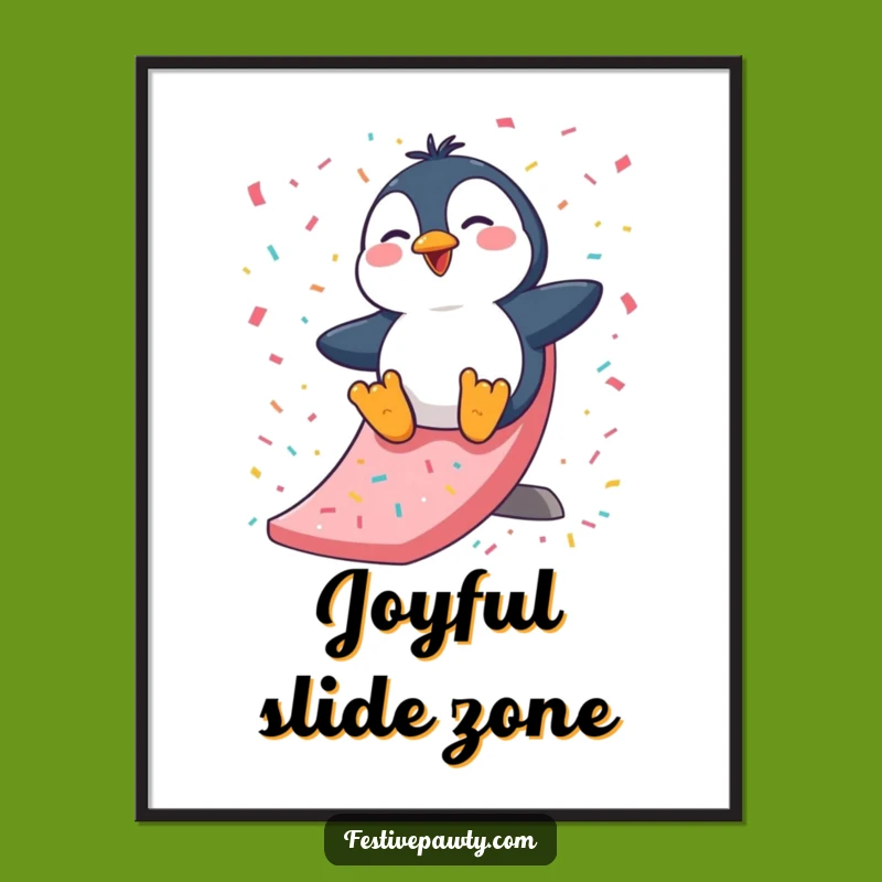 Funny Penguin Slide Digital Art: Instant Giggles, Arctic Decor, Perfect Printable Gift
