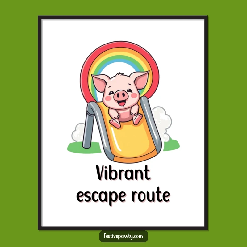 Funny Pig Rainbow Slide Digital Art Print: Instant Joy, a Perfect Funny Digital Gift