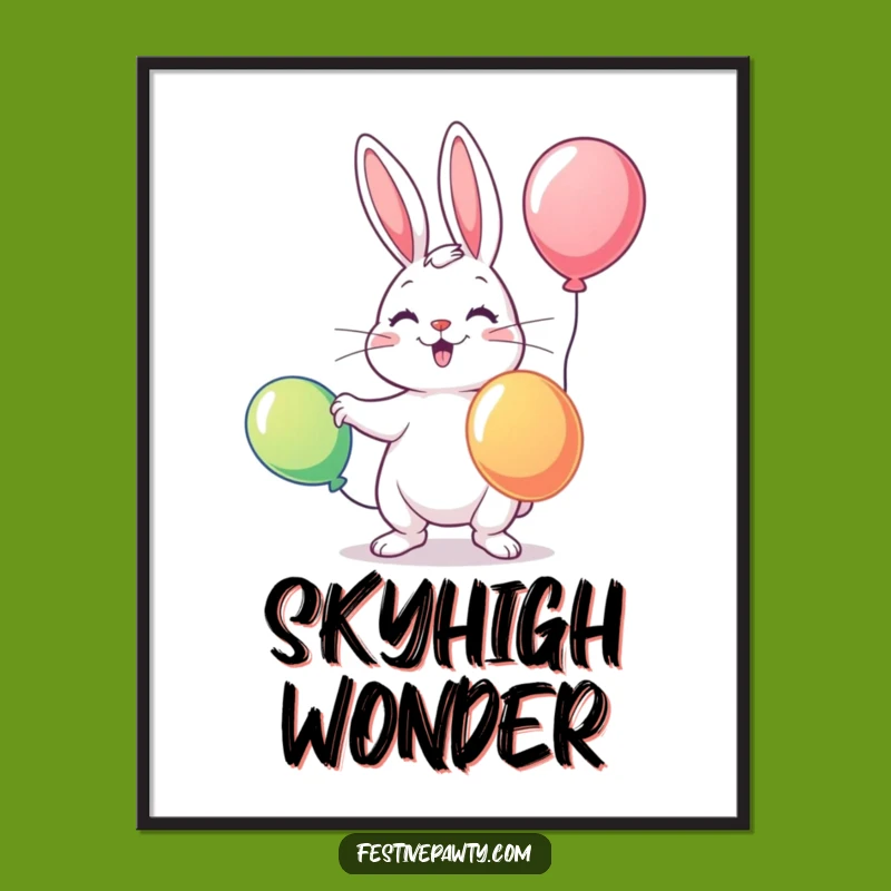 Funny Rabbit Digital Art: Playful Juggler Poster Print Whimsical Balloons