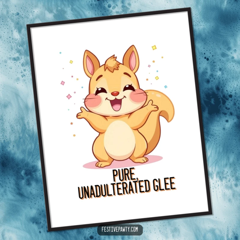 Funny Squirrel Digital Art Print: An ecstatic squirrel joyfully throws a cascade of shimmering glitter, creating a festive and happy artwork.