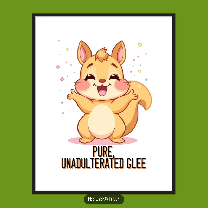 Funny Squirrel Glitter Digital Art - Ecstatic Print Gift