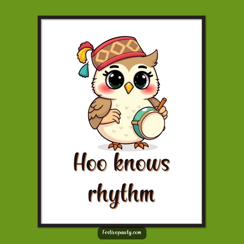 Funny Owl Drummer Digital Art: Instant Musical Vibes, Festive Decor, Perfect Gift