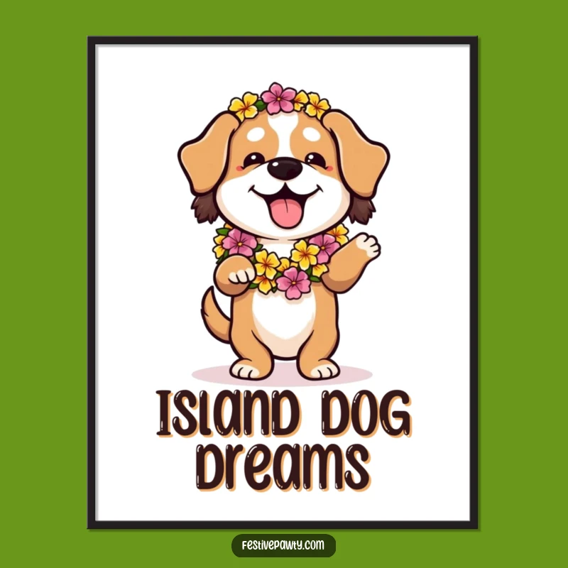 Funny Dog Hula Dance Digital Art: Instant Tropical Wall Decor