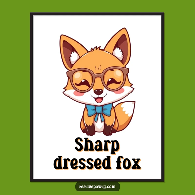 Joyful Fox Glasses Bow Tie Digital Art: Dapper & Funny Instant Download Gift