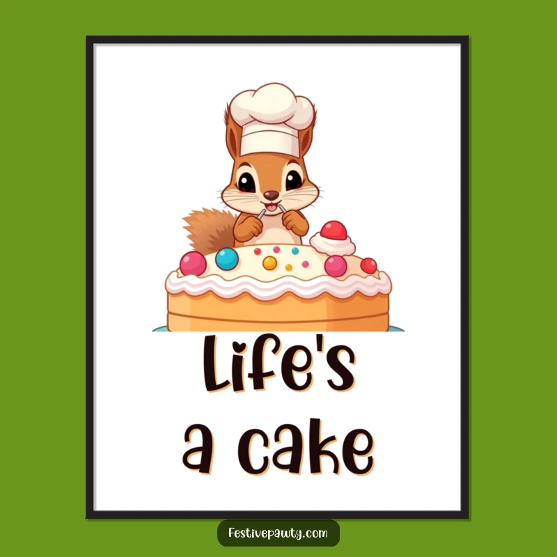 Funny Chef Squirrel Cake Decorating Digital Art: Instant Baking Humor