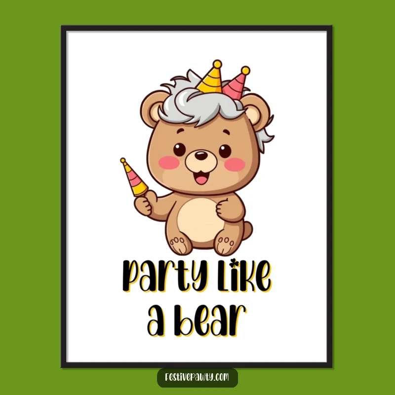 Funny Bear Party Digital Print: Hilarious Wig Character Art for Instant Fun!