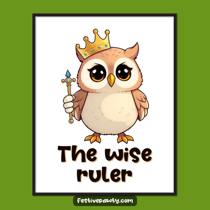 Funny Owl King Digital Art: Proud Royal Owl - Instant Humorous Print