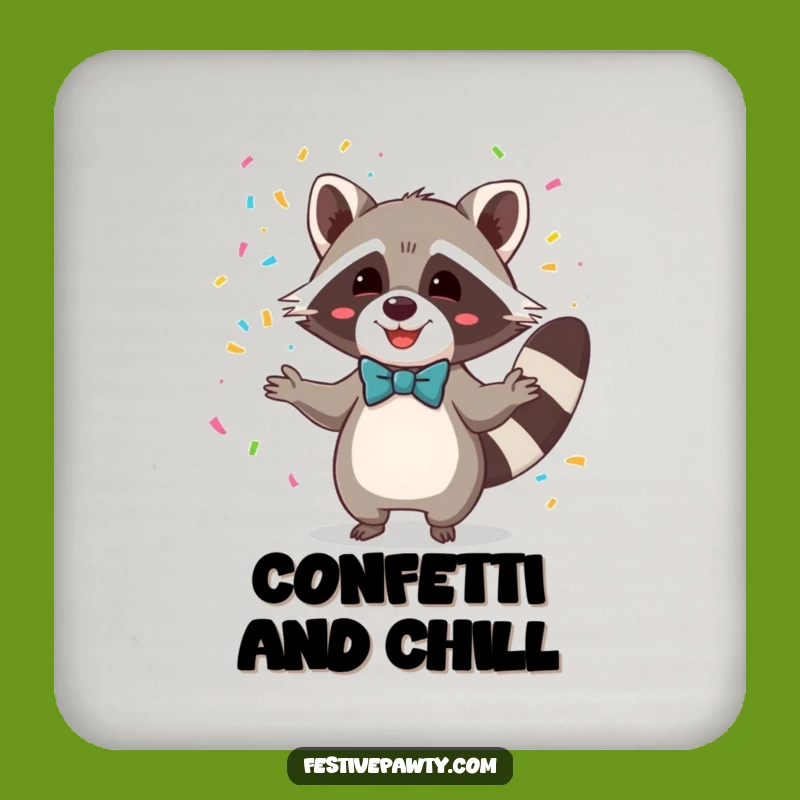 Funny Raccoon Bowtie Confetti Coaster: Protect Surfaces with Humor
