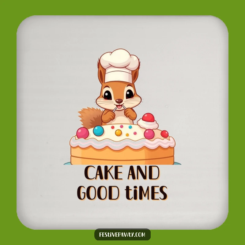 Funny Chef Squirrel Cake Decorating Coaster: Protect Surfaces with Humor
