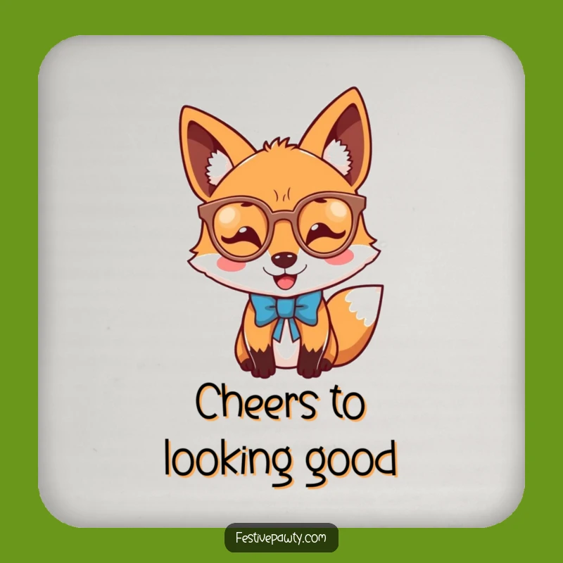 Funny Fox Glasses Bow Tie Coaster: Dapper & Hilarious Table Protection Gift