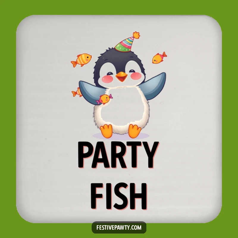 Funny Penguin Coaster Set: Fluffy Penguin Juggling Fish Drink Protection