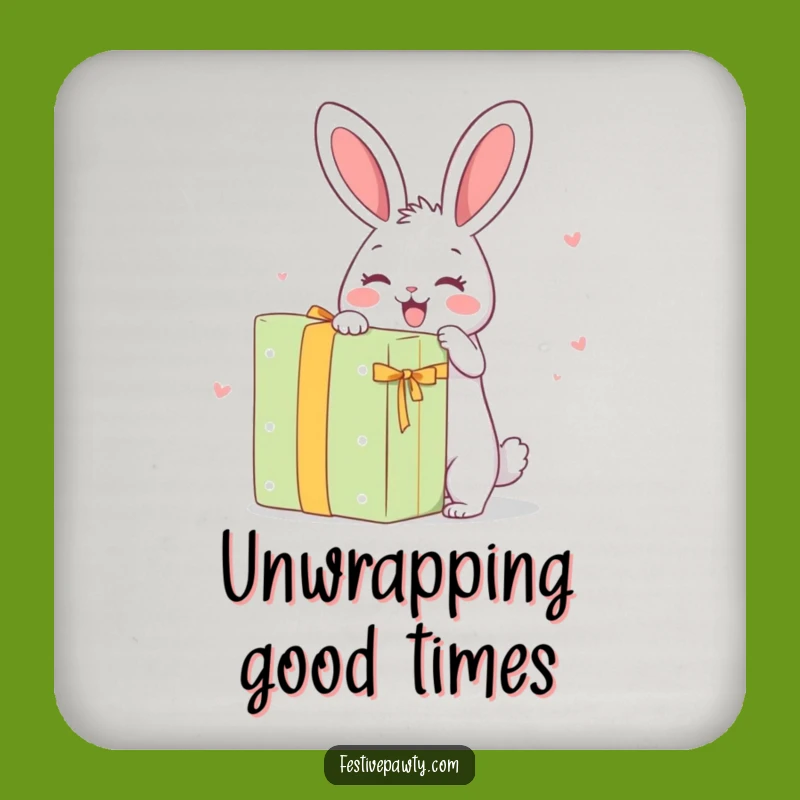 Funny Rabbit Coaster: Happily Unwrapping a Giant Present