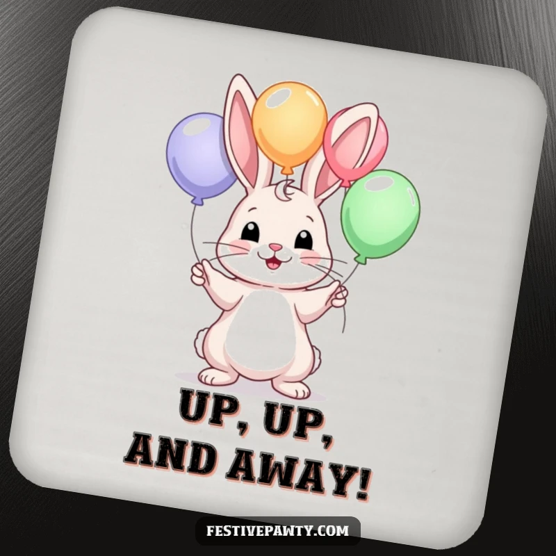 Funny drink coasters featuring a whimsical rabbit juggling balloons, protecting surfaces with a dose of cheerful humor.