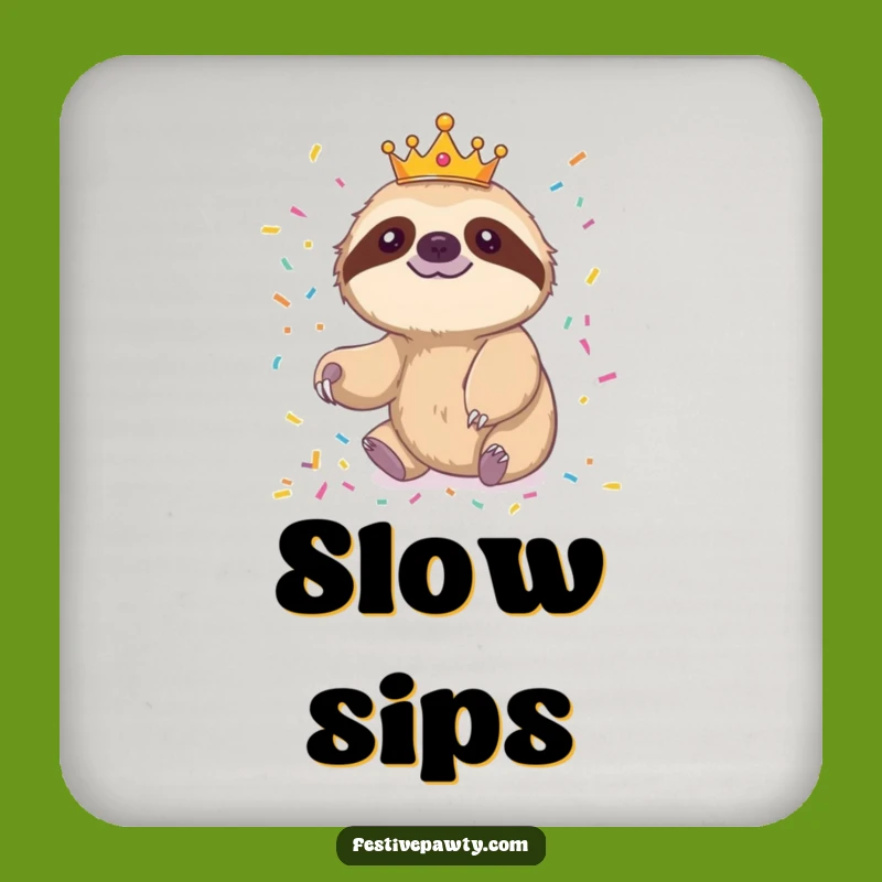 Funny Sloth Coaster Set: Cheerful Sloth Confetti Drink Protection