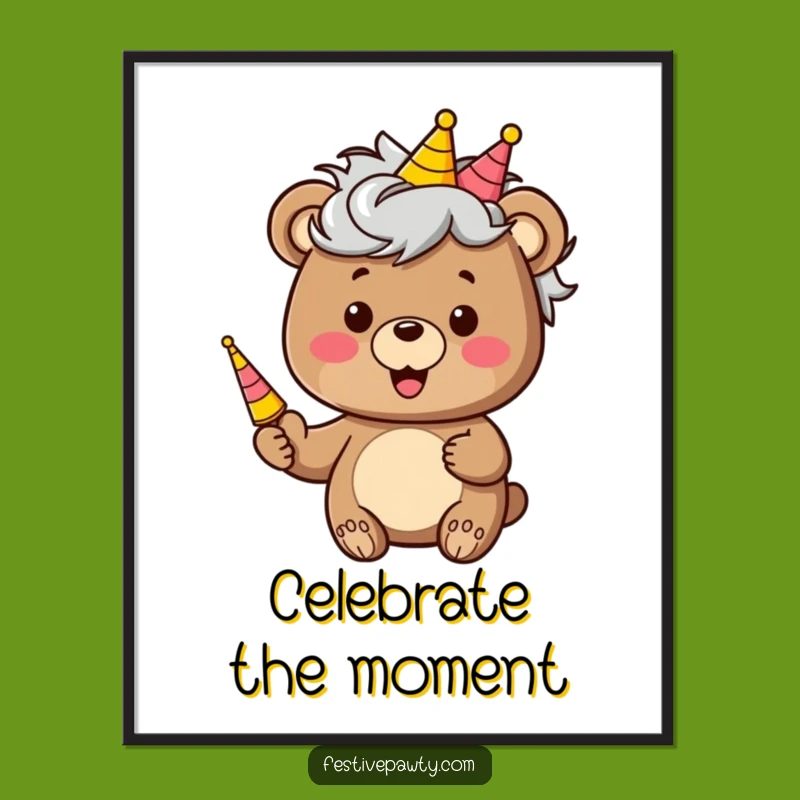 Funny Bear Party Poster: Hilarious Wig Character Wall Art for Festive Decor!