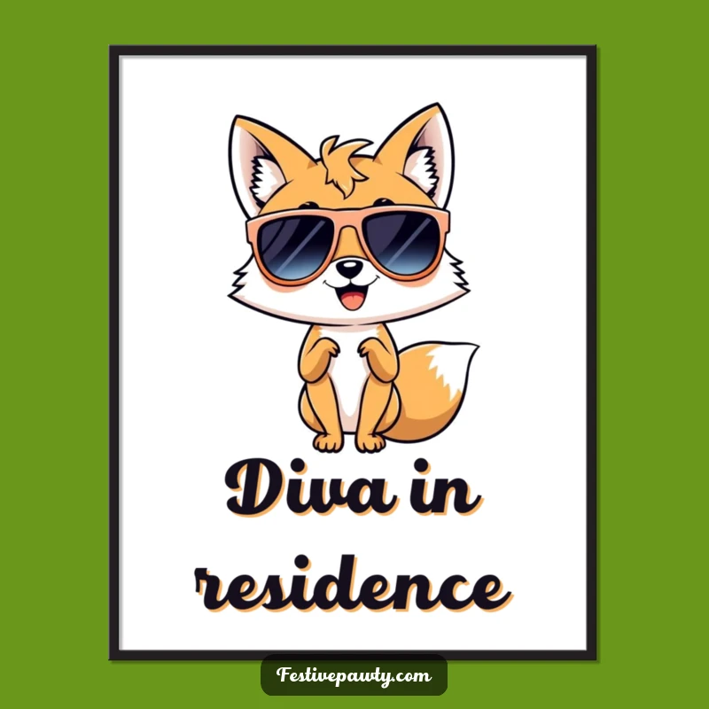 Funny Diva Fox Poster: Sassy Character Art with Oversized Sunglasses