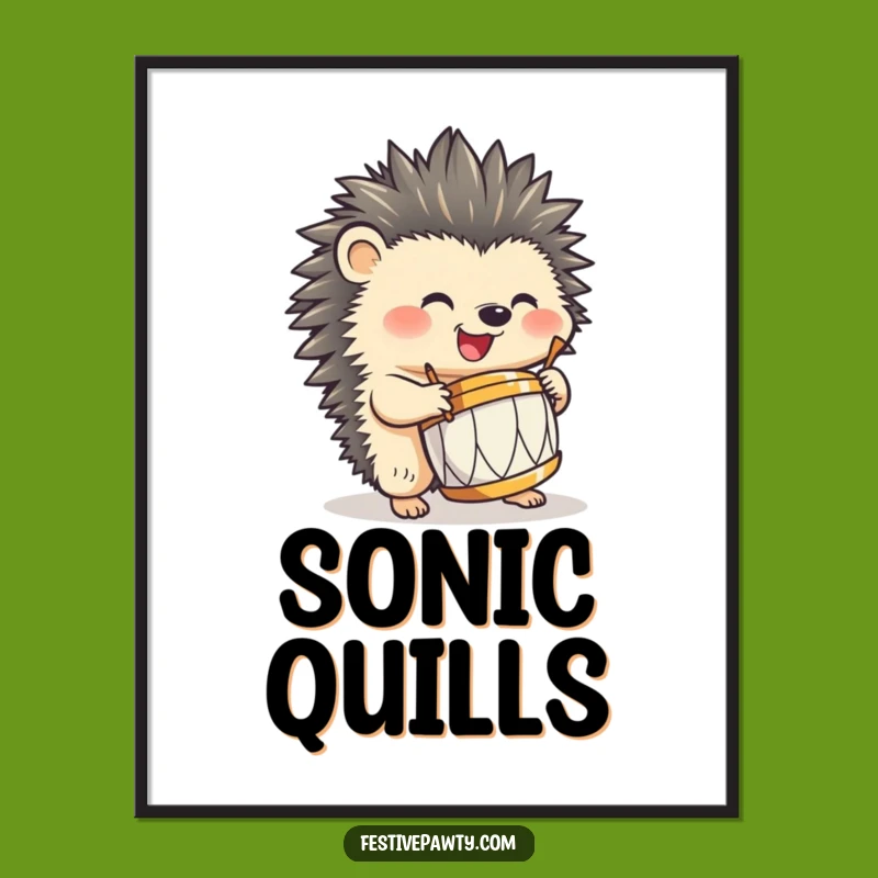 Funny Hedgehog Drumming Poster: Hilarious Art for Music Lovers