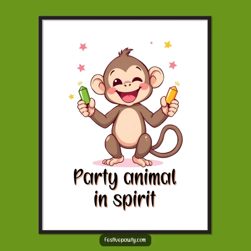 Funny Monkey Juggling Party Poppers Poster - Vibrant Wall Art
