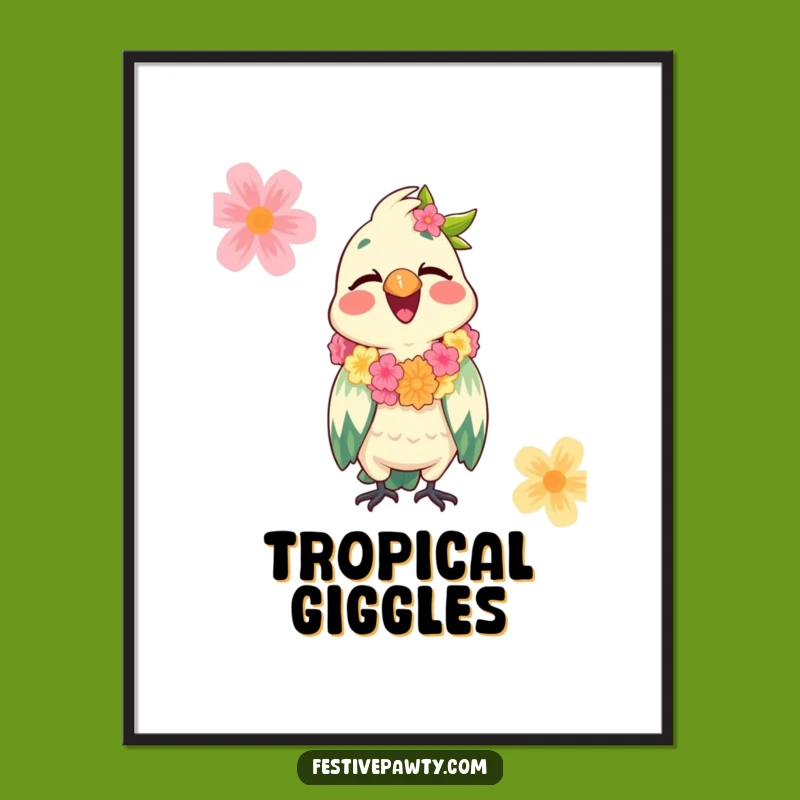 Funny Parrot Lei Poster - Wall Art for a Festive and Tropical Atmosphere