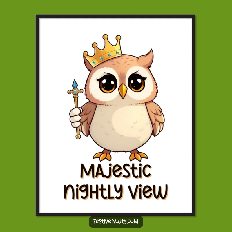 Funny Owl King Poster: Proud Regal Owl Art - Whimsical Decor Gift