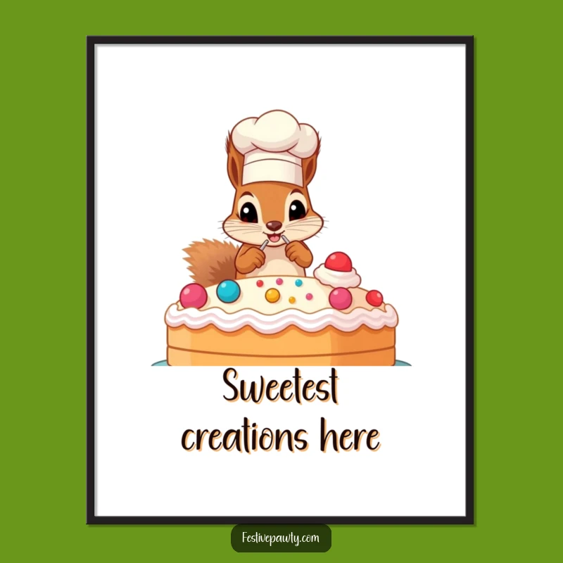 Funny Chef Squirrel Cake Decorating Poster: Wall Art for Bakers