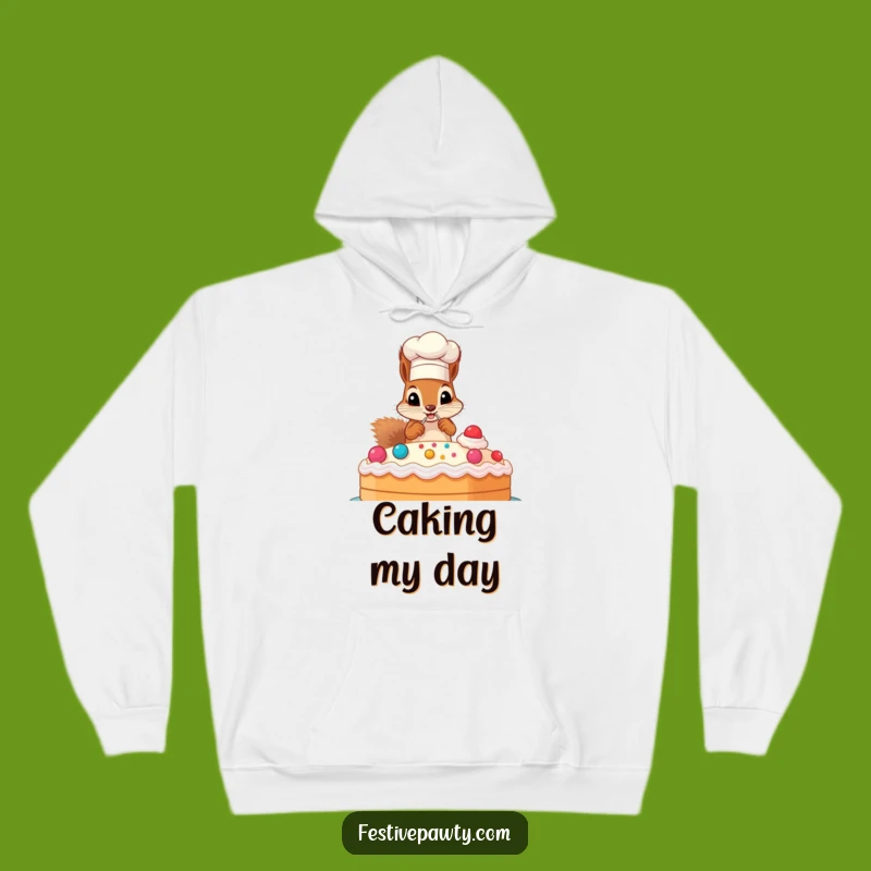 Cozy Funny Chef Squirrel Cake Decorating Hoodie: Warmth and Whimsy